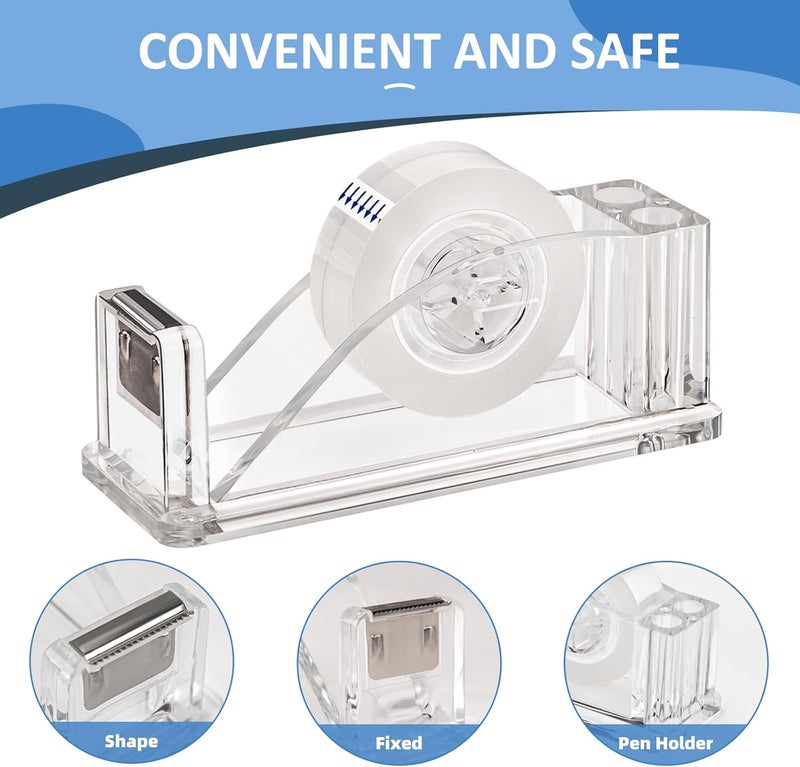 JEFURE Transparent Acrylic Tape Dispenser, Non-Skid Tape Cutter Holder, Clear Tape Dispensers Bulk for Desk, Office, Home, School - Image 3